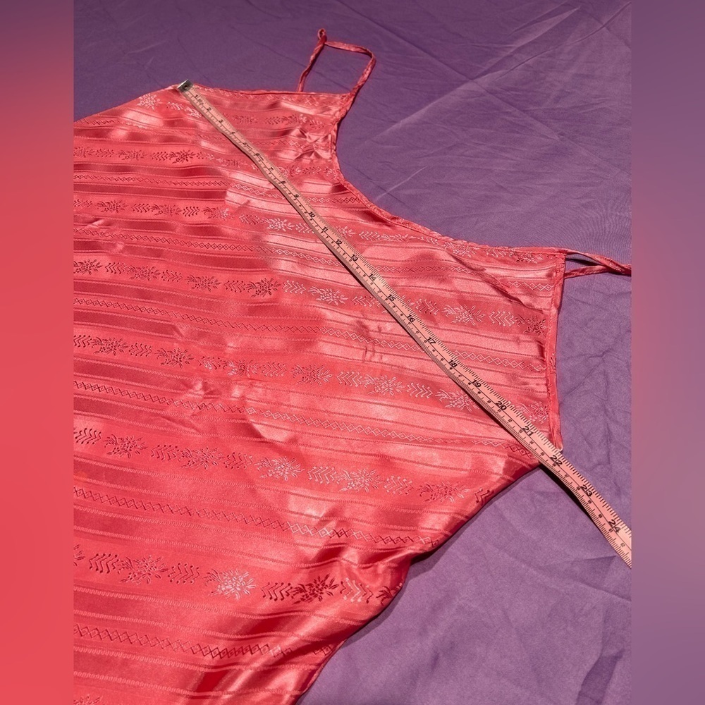 Vintage Anne Stuart Hot Pink Floral Striped Satin Slip Dress - Picture 3 of 5